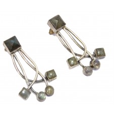 Earrings Silver 925 Sterling Dangle Drop Gift Women's Labradorite Gem Stone A961